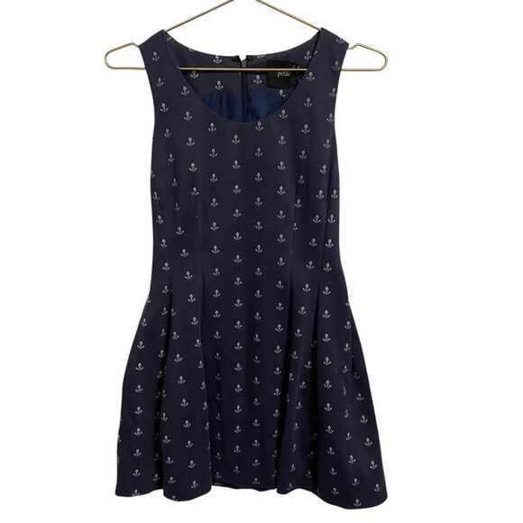 ASOS Petite Navy White Anchor Print Nautical Fit Flare Mini Dress Sleeveless 8P - Picture 1 of 7